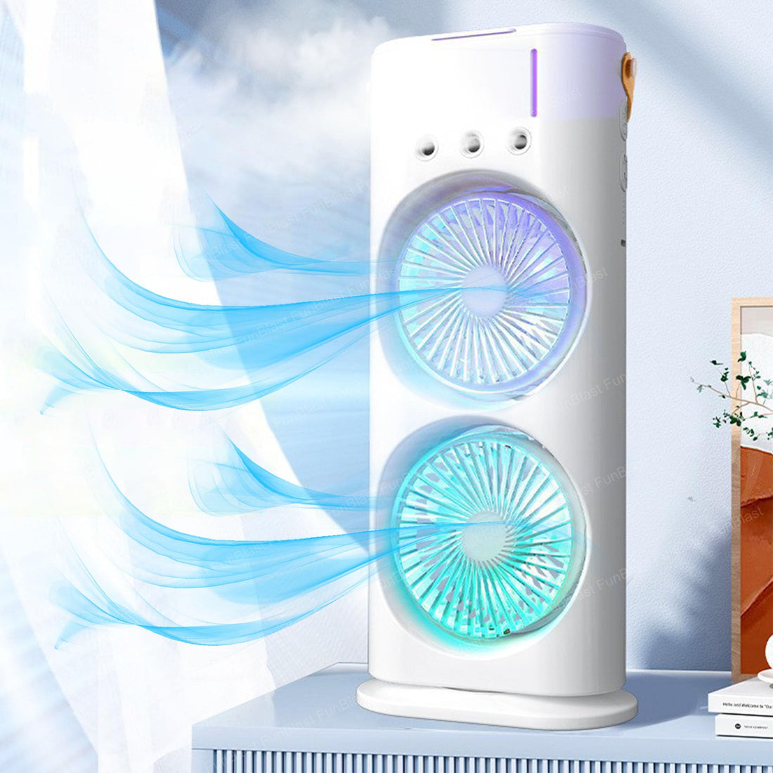 Double Ended Spray Fan – Desk Fan with Mist Spray | Travel Cooler Fan