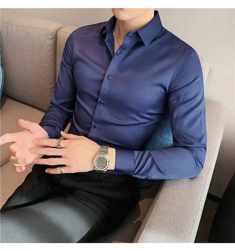 Men's High-Elasticity Seamless Shirt – Long Sleeve Casual Shirt