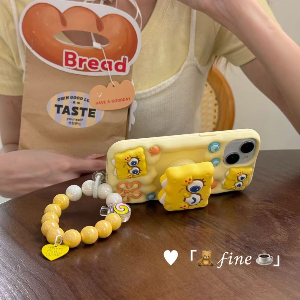 Spongebob Stand Silicone Soft Phone Case with Bracelet - iPhone 16 Pro Max