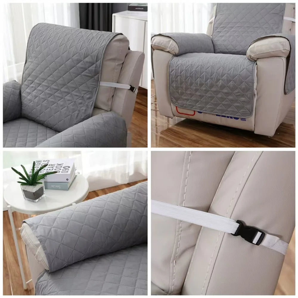 1 Seater Quilted Anti-Slip Recliner Cover | Elastic Strap Sofa Cover