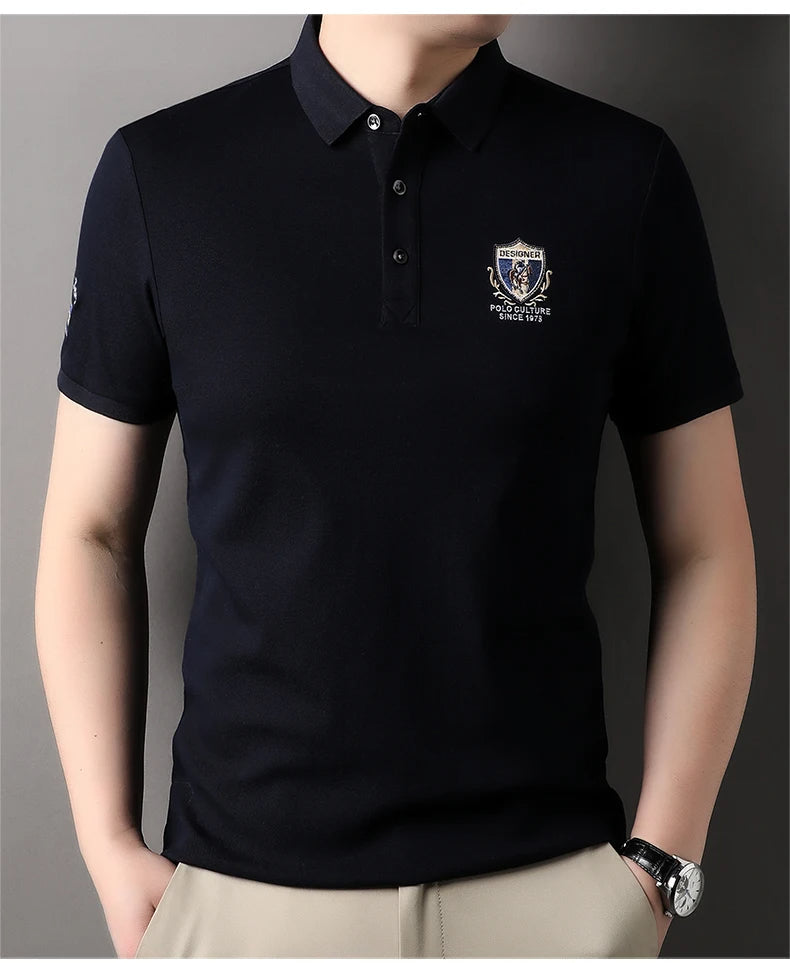 Men’s High-End Luxury Silk Cotton Short Sleeve Polo T-Shirt