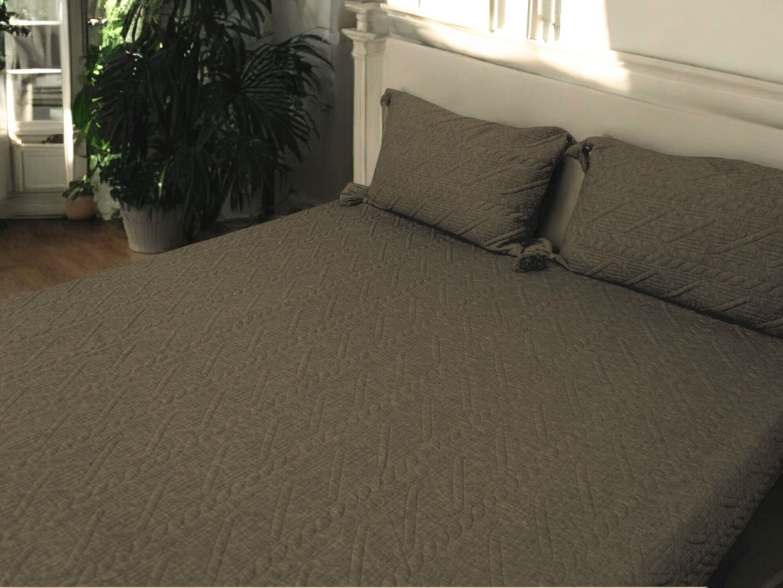 olive knitted bedcover | front view